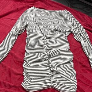 SHEIN Black and White Ruched Long Sleeve Top